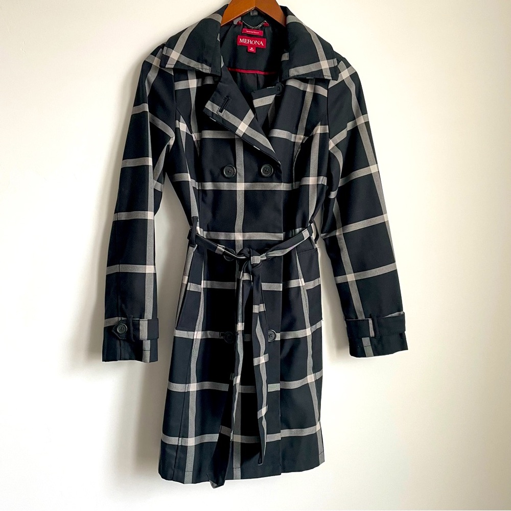 Merona black and grey check trench coat